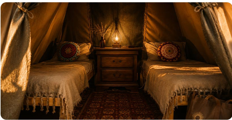 Twin-bed glamping tent